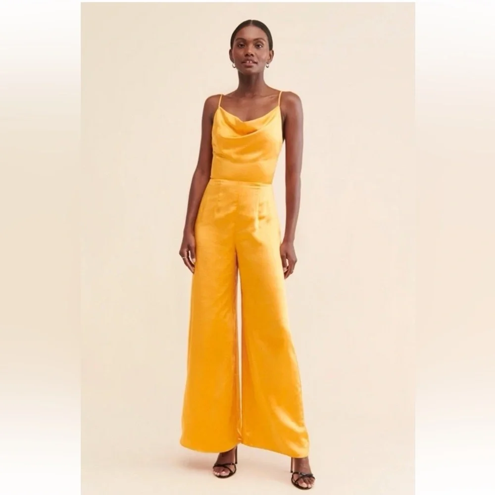 Elliatt Lydia Cowl Neck Jumpsuit XS Gold Satin NWT - Picture 1 of 4